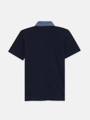 Blue & Grey Contrast Panel Pique Polo - Junior