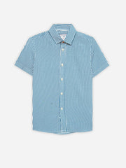 Blue & White Striped Half Sleeve Casual Shirt - Junior
