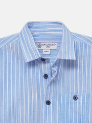 Blue & White Striped Half Sleeve Shirt - Junior