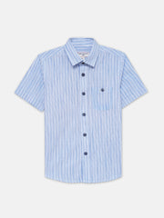 Blue & White Striped Half Sleeve Shirt - Junior