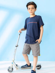 Blue Casual T-Shirt With Striped Detailing