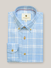 Blue Checkered 100% Linen Shirt
