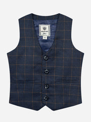 Blue Checkered Suit Vest With Bow