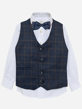 Blue Checkered Suit Vest With Bow