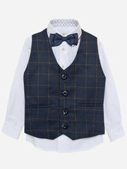Blue Checkered Suit Vest With Bow