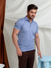 Blue Dobby Mercerized Polo Shirt