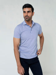 Blue Dobby Mercerized Polo With Cutaway Collar