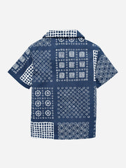 Blue Geo Printed Cuban Collar Half Sleeve Shirt