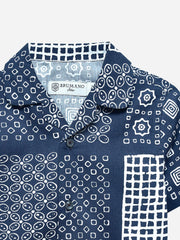 Blue Geo Printed Cuban Collar Half Sleeve Shirt