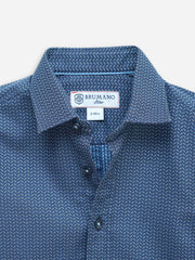 Blue Geo Printed Long Sleeve Casual Shirt