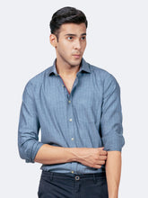 Blue Herringbone Pattern Formal Shirt