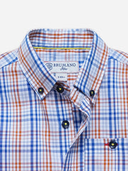 Blue & Brown Checkered Half Sleeve Casual Shirt - Junior