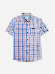 Blue & Brown Checkered Half Sleeve Casual Shirt - Junior