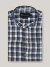 Blue & Brown Linen Mao Collar Shirt