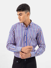 Blue & Orange Bold Striped button Down Shirt