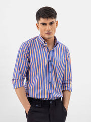 Blue & Orange Bold Striped button Down Shirt