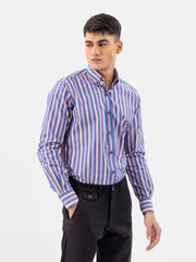 Blue & Orange Bold Striped button Down Shirt