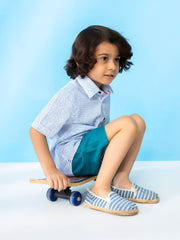 Blue & White Printed Short Sleeve Casual Shirt