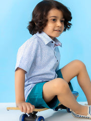 Blue & White Printed Short Sleeve Casual Shirt