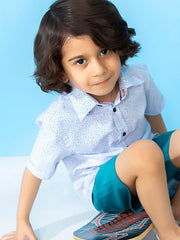 Blue & White Printed Short Sleeve Casual Shirt