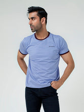 Blue & White Striped Crew Neck T-Shirt With Maroon Contrast
