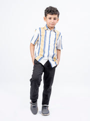 Blue & Yellow Striped Half Sleeve Casual Shirt