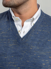Blue & Yellow Patterned Sleeveless V-Neck Sweater
