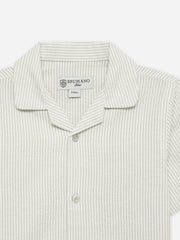 Beige Seersucked Casual Cuban Collar Shirt - Junior