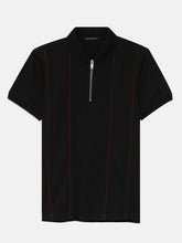 Black Front Striped Zipper Polo