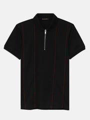 Black Front Striped Zipper Polo