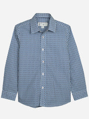 Blue Geometric Pattern Casual Long Sleeve Shirt