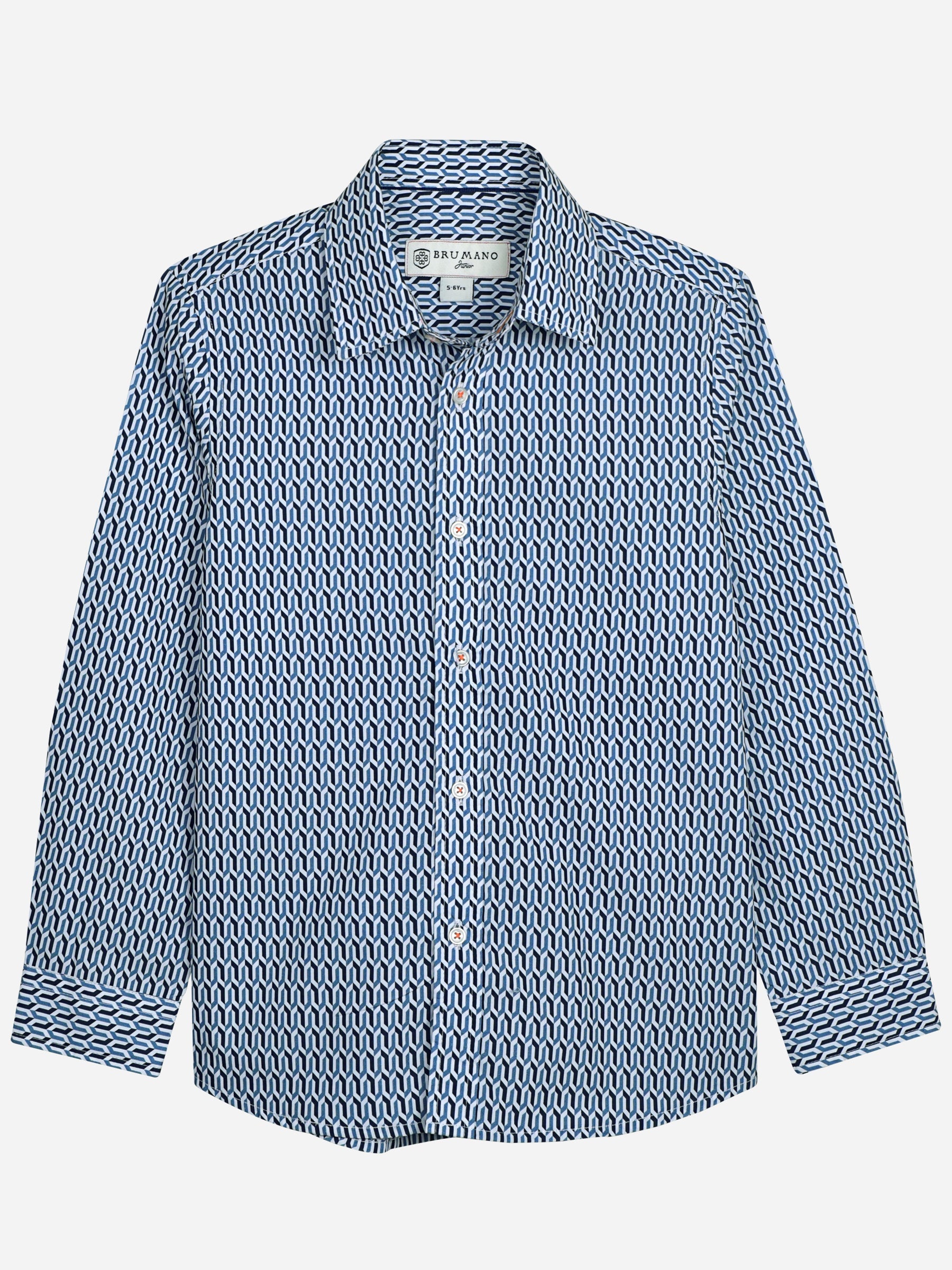 Blue Geometric Pattern Casual Long Sleeve Shirt