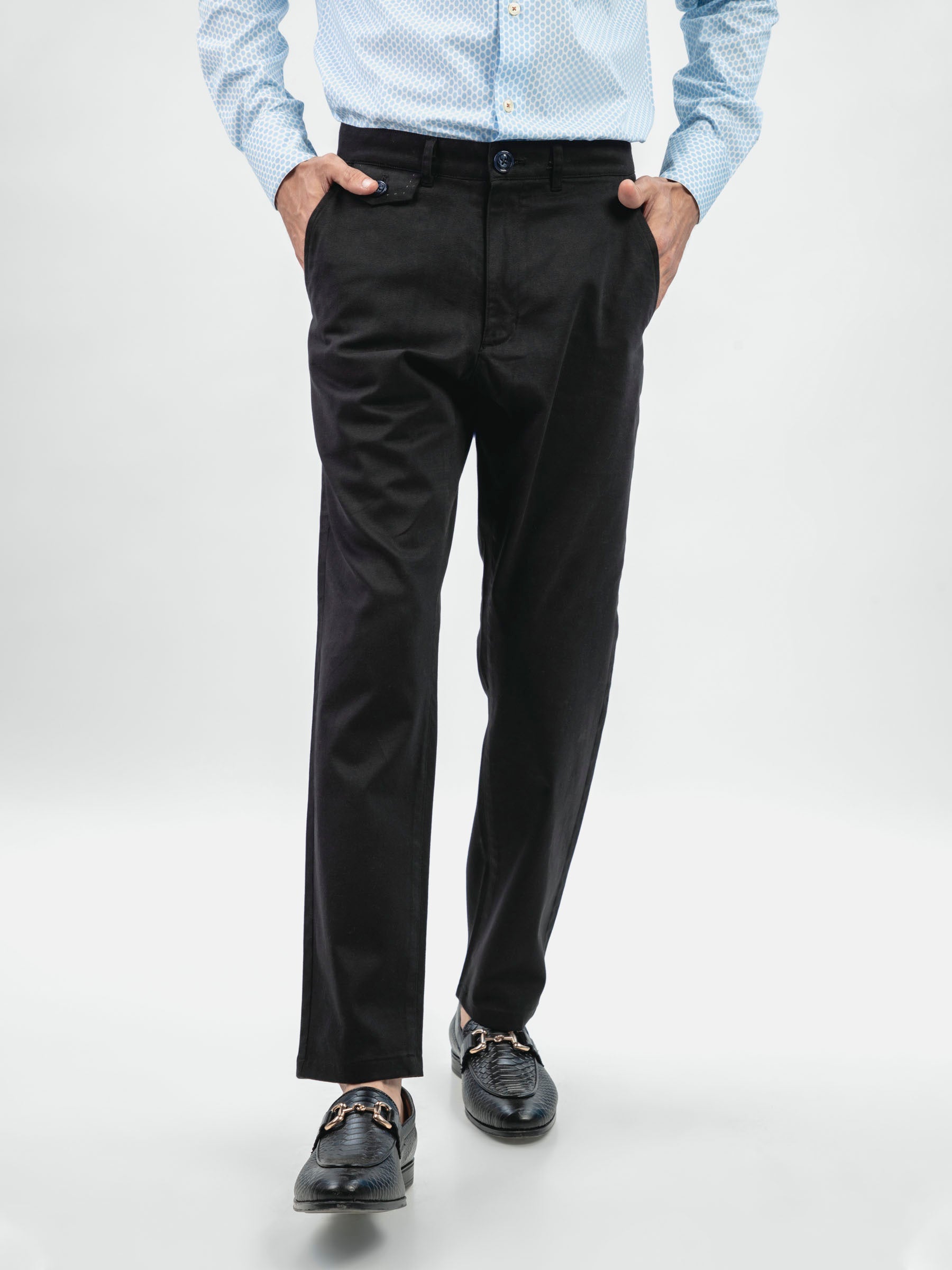 Black Structured Casual Fit Chinos