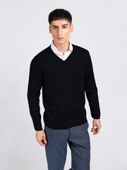 Black V-Neck Wool Blended Sweater