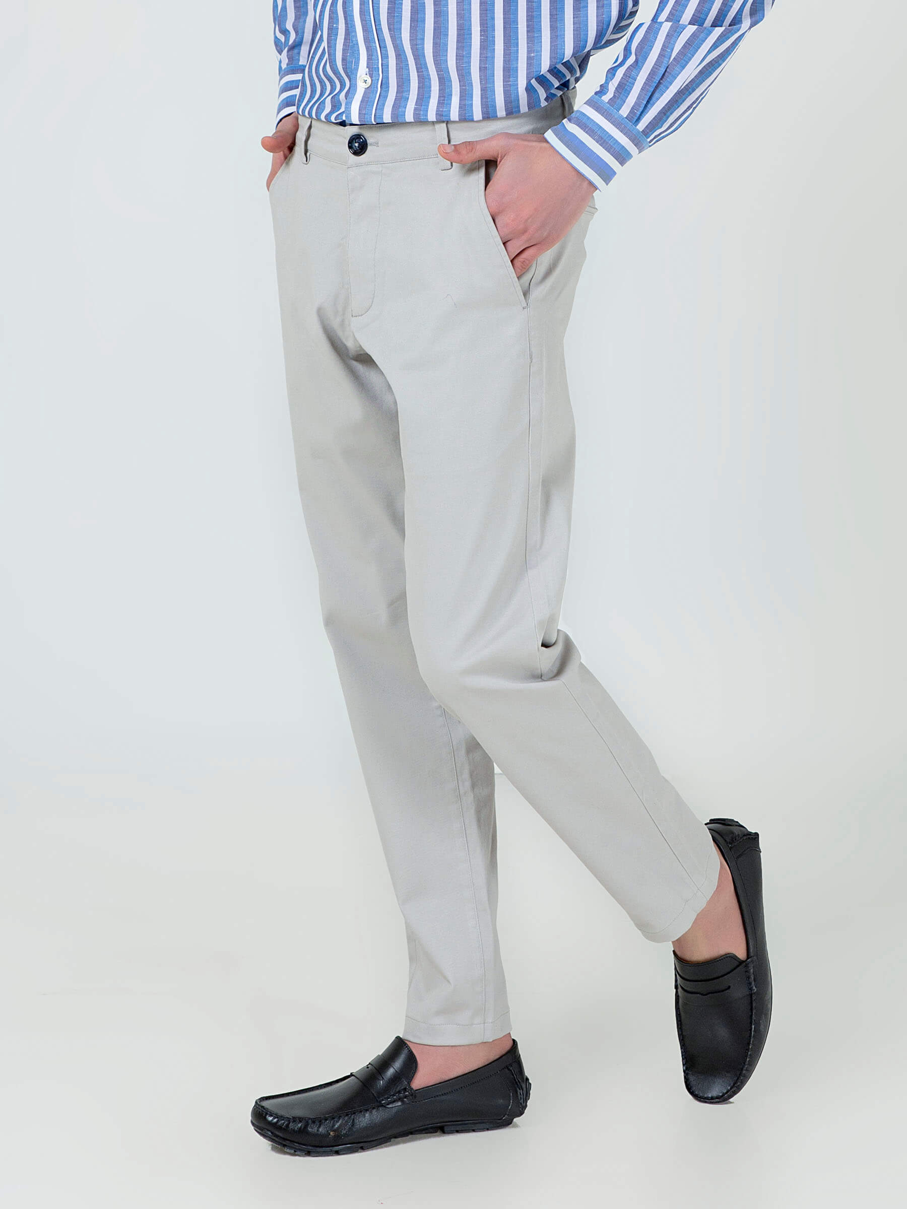 Ash-White Slimfit Chino With Gurkha Style Buttons