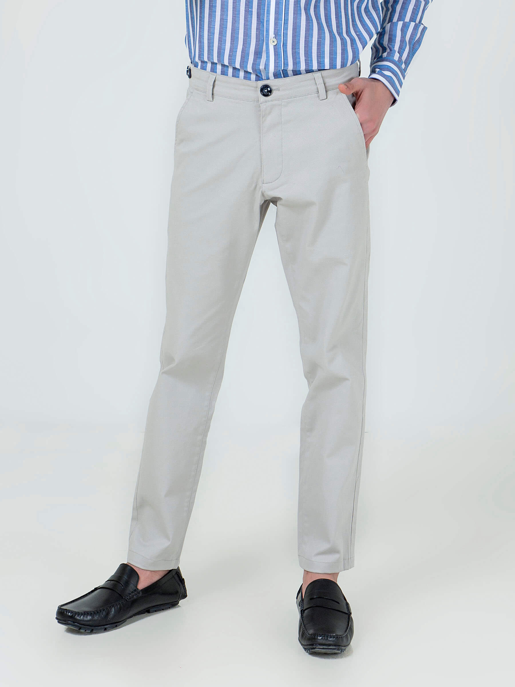 Ash-White Slimfit Chino With Gurkha Style Buttons
