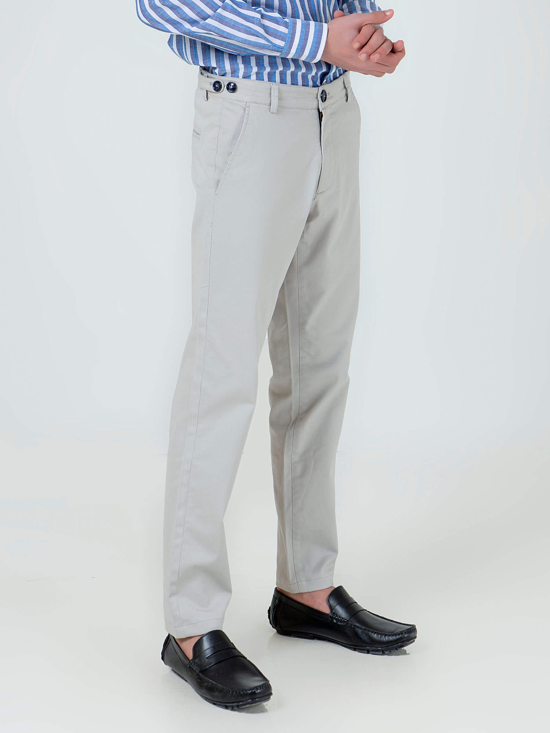 Ash-White Slimfit Chino With Gurkha Style Buttons