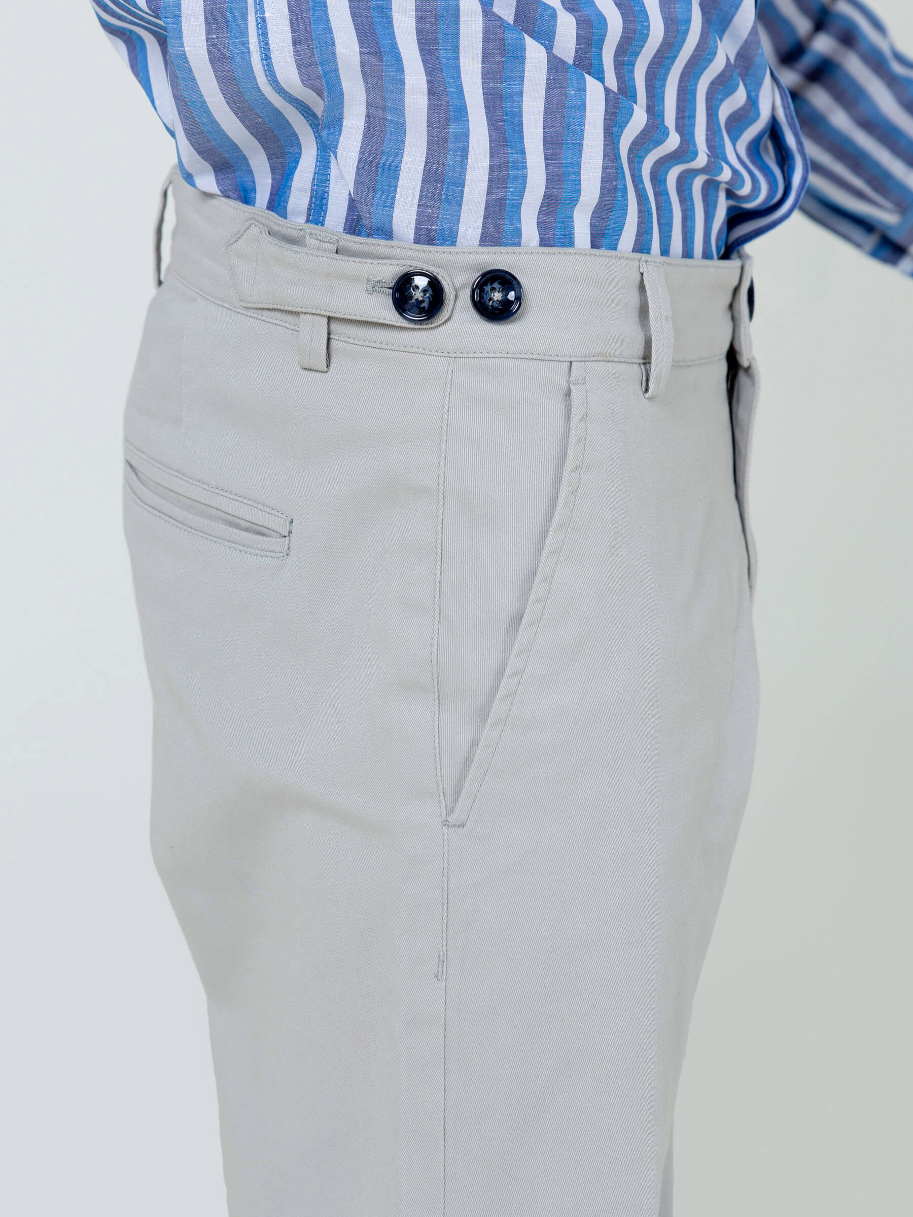 Ash-White Slimfit Chino With Gurkha Style Buttons