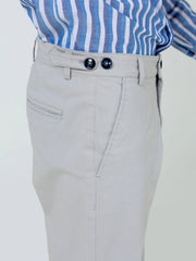 Ash-White Slimfit Chino With Gurkha Style Buttons