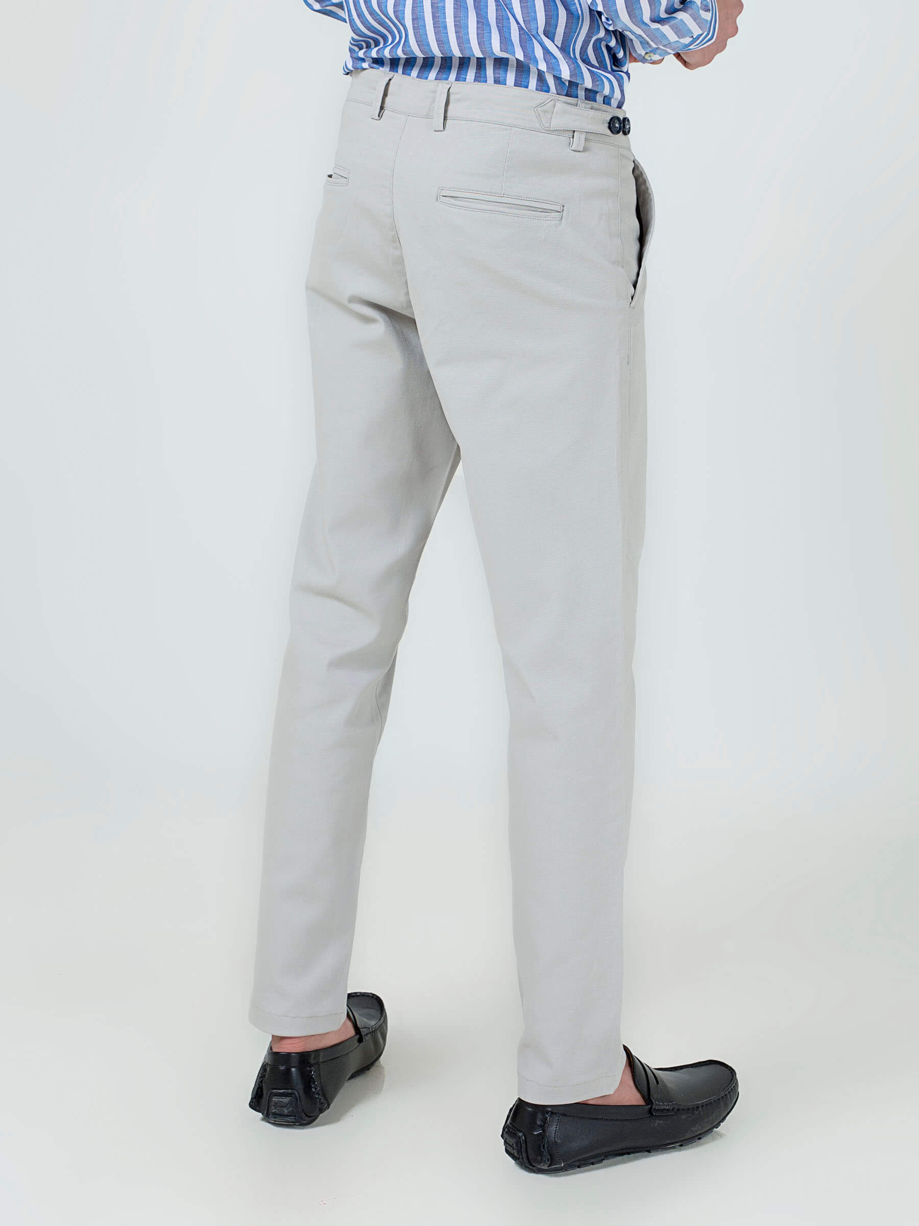Ash-White Slimfit Chino With Gurkha Style Buttons