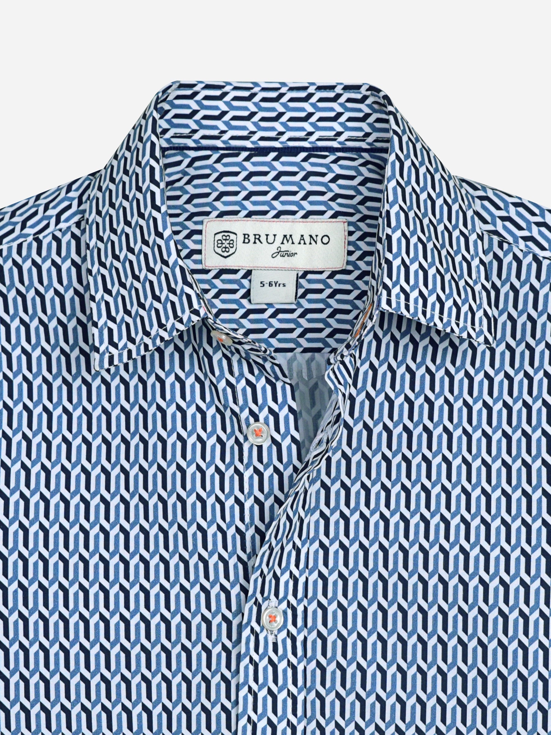 Blue Geometric Pattern Casual Long Sleeve Shirt