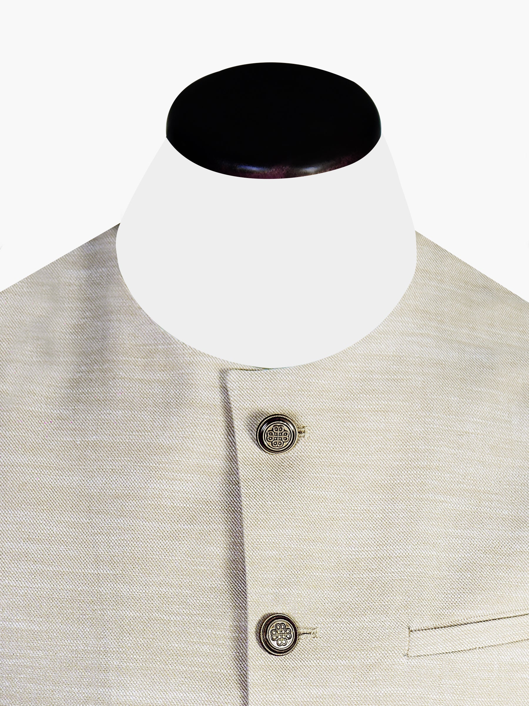 Beige Textured Waistcoat With Round Collar