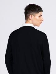Black V-Neck Wool Blended Sweater