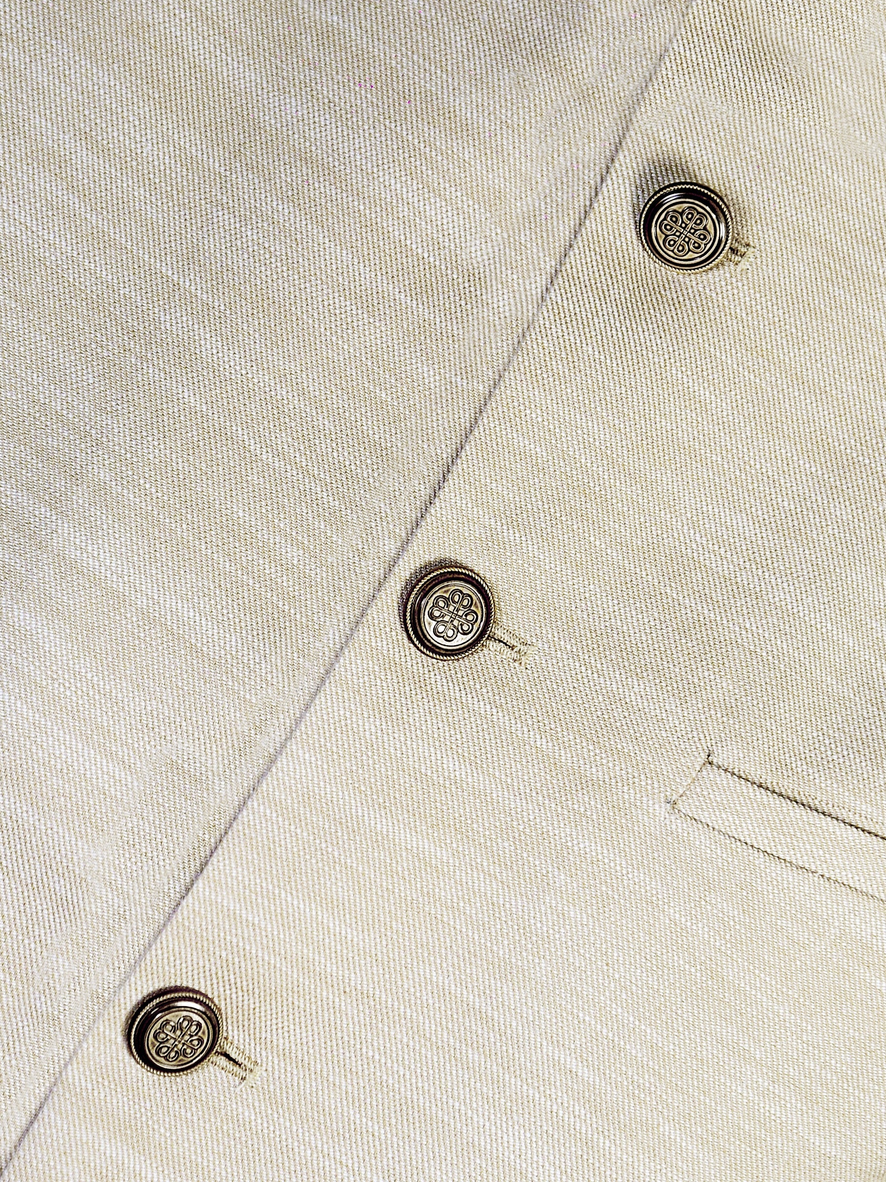 Beige Textured Waistcoat With Round Collar