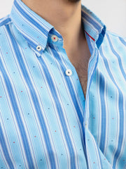 Aqua Blue Striped Button Down Shirt
