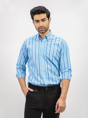Aqua Blue Striped Button Down Shirt