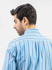 Aqua Blue Striped Button Down Shirt