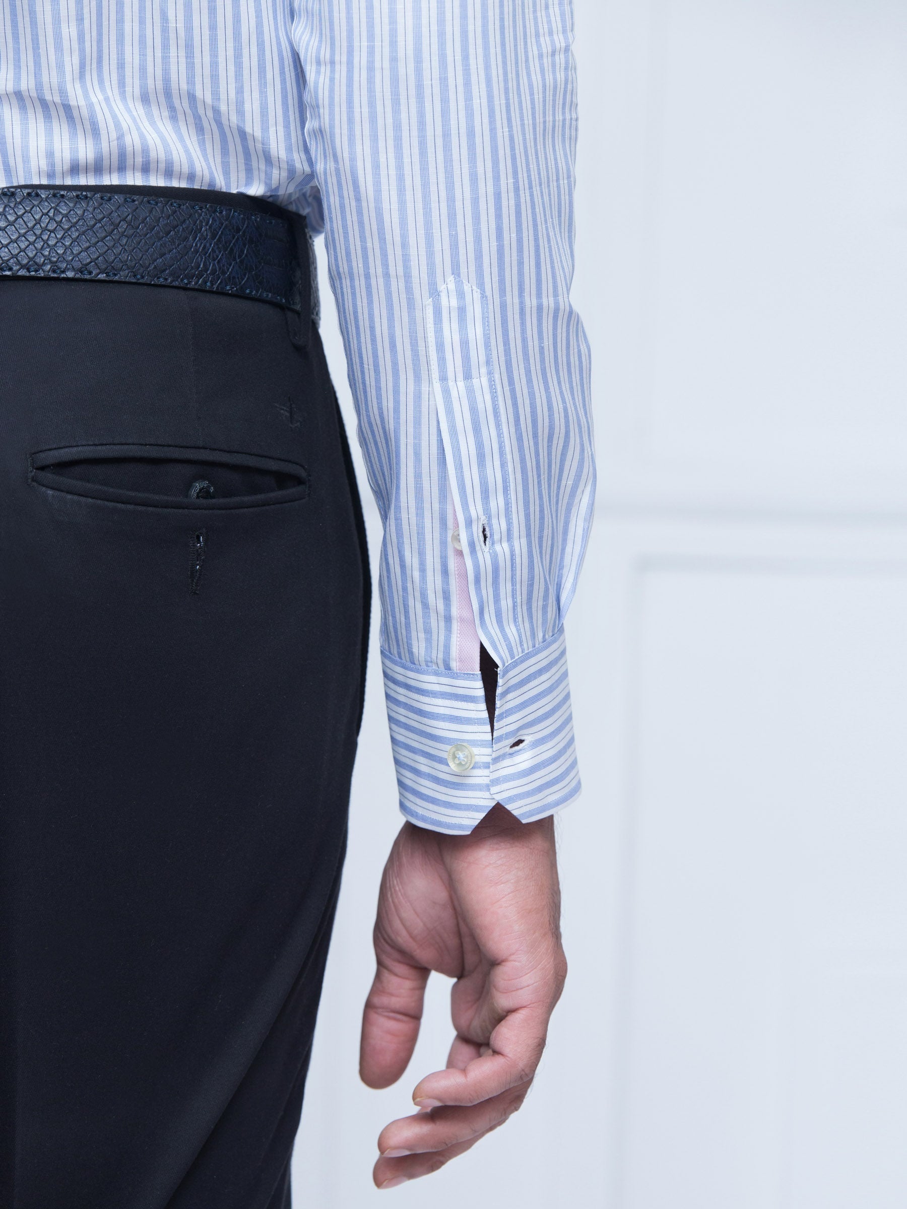 Blue & White Linen Striped Shirt