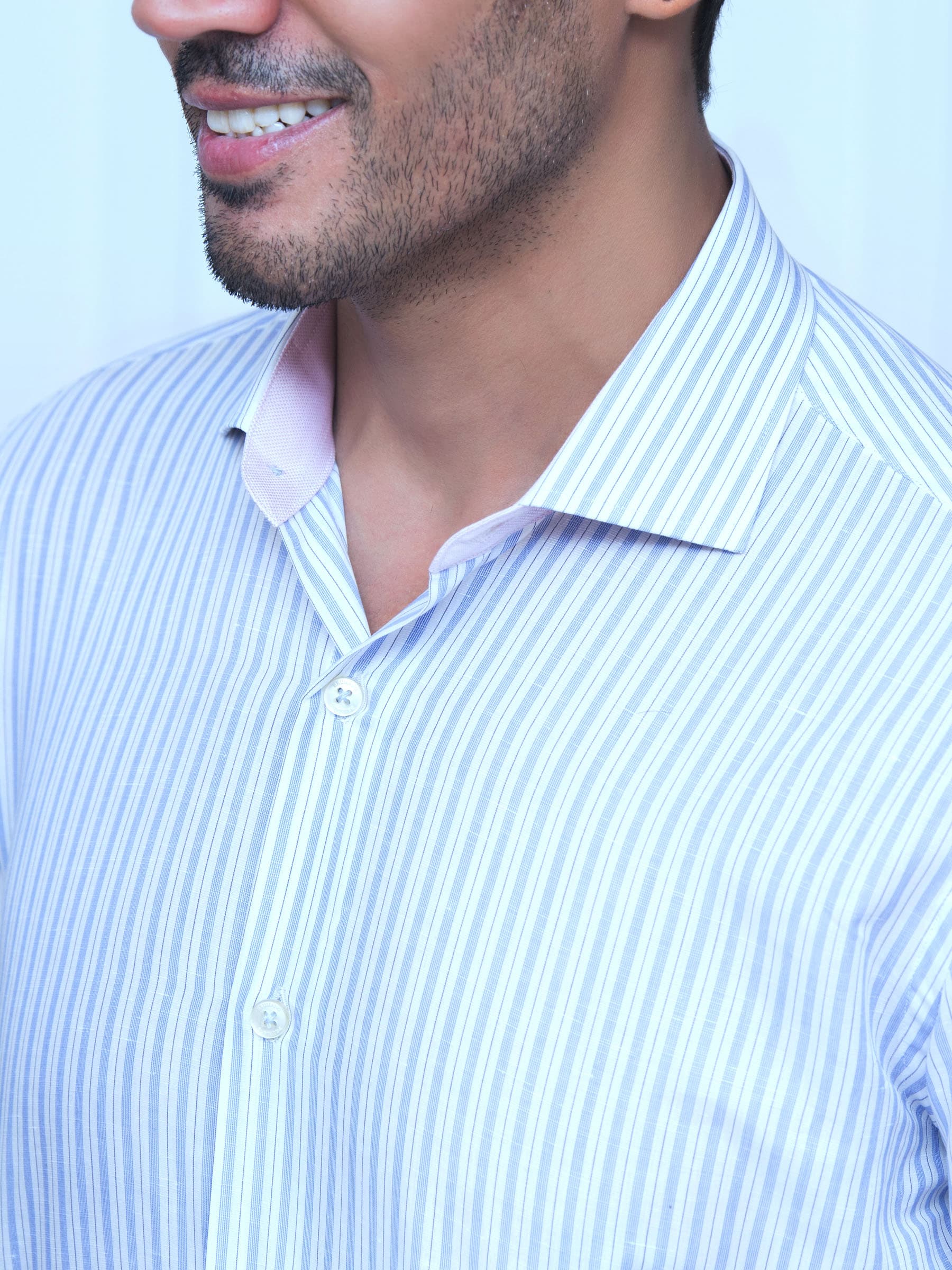 Blue & White Linen Striped Shirt