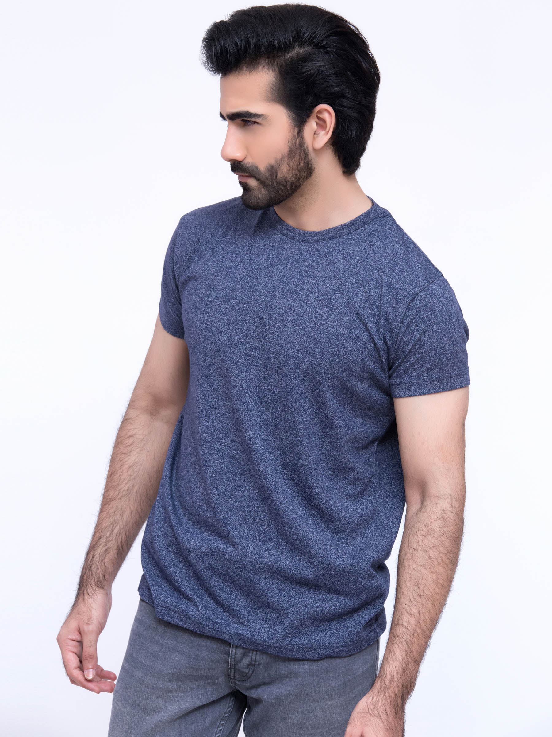Basic Navy Blue Round Neck T-Shirt